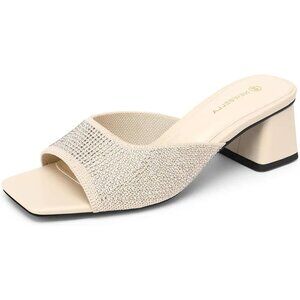 Newbella Flywoven Apricot Block Heel Women's Square Toe Sandals Dress Shoes